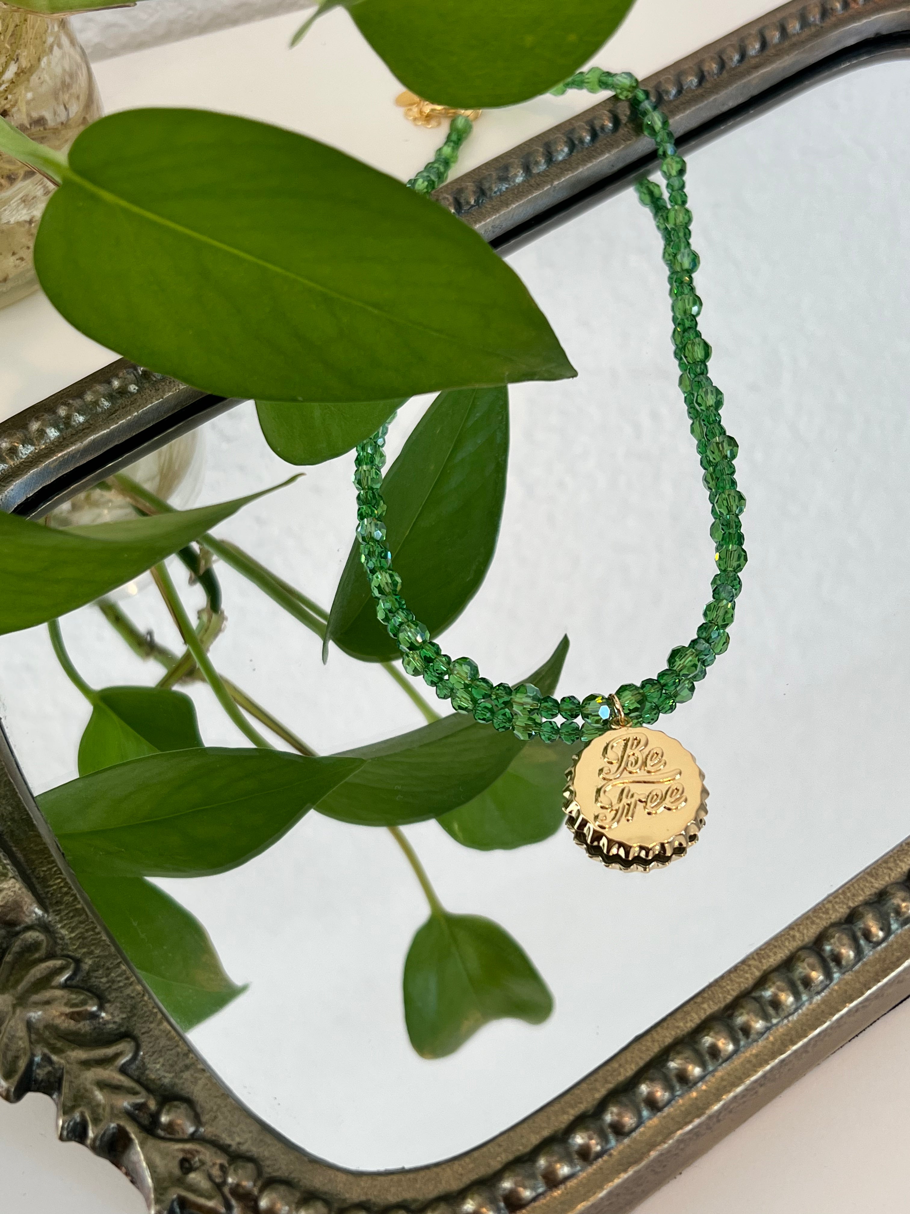BE FREE Green Crystal Beaded Necklace